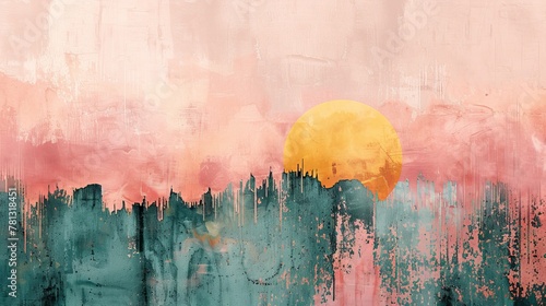 Wallpaper Mural A soothing abstract lofi image featuring soft pink, peach amber, yucca, and arbor green hues, creating a serene atmosphere for reflection and joy. Torontodigital.ca