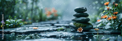 Zen Concept with Stones in Perfect Balance by the Water  Symbolizing Peace  Meditation  and Harmony in Nature