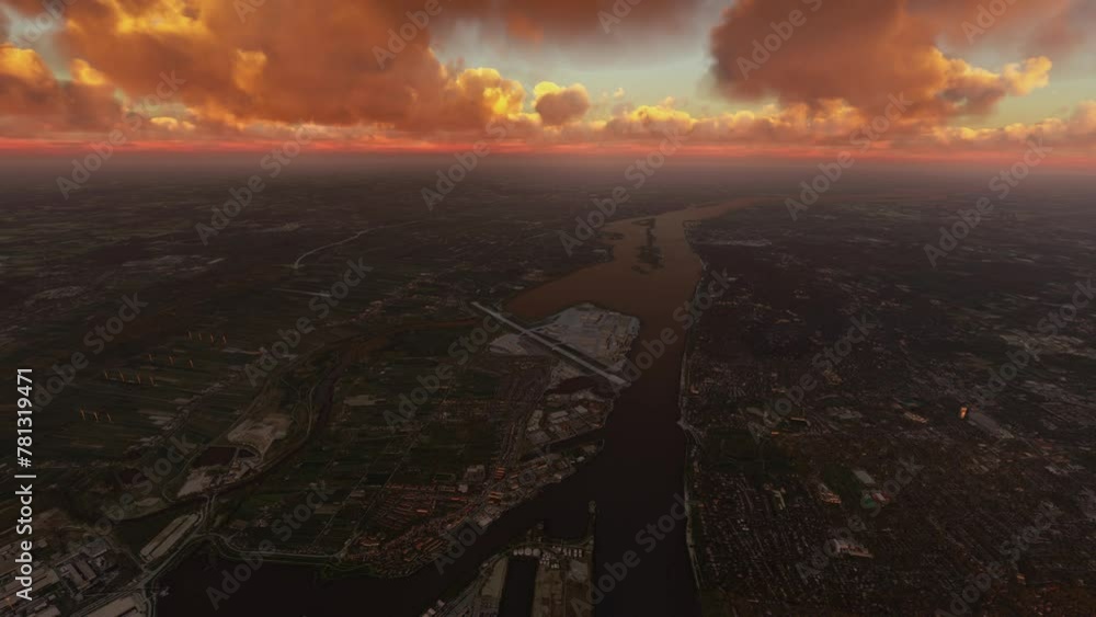 High altitude sunset aerial shot of Port of Hamburg. Germany High altitude sunset aerial shot of Port of Hamburg. Germany