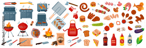 BBQ grill food stickers set vector illustration photo