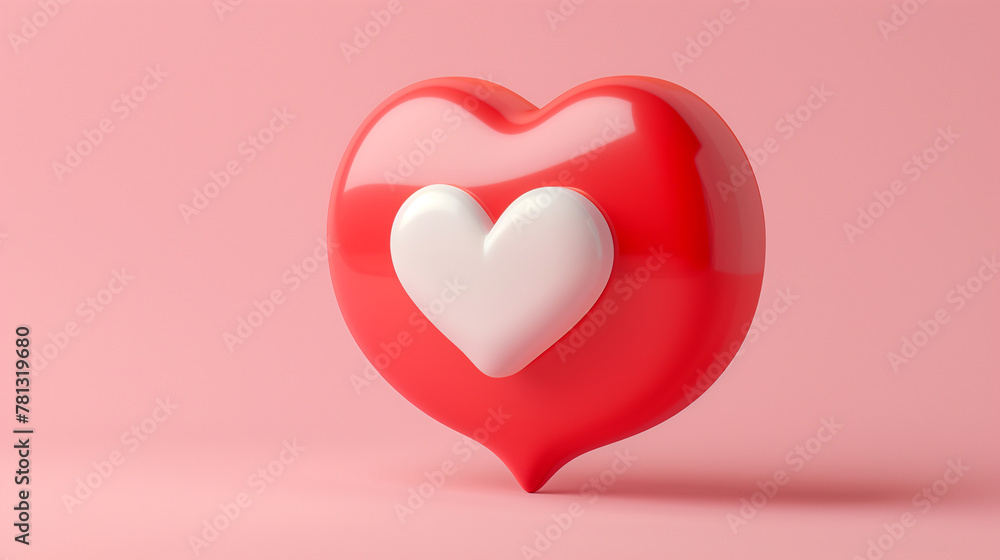 3D Render of a Chat Bubble with a Heart on Pink Background