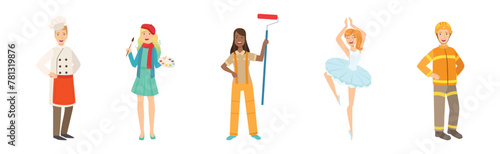 Young Man and Woman of Different Profession in Uniform Vector Set