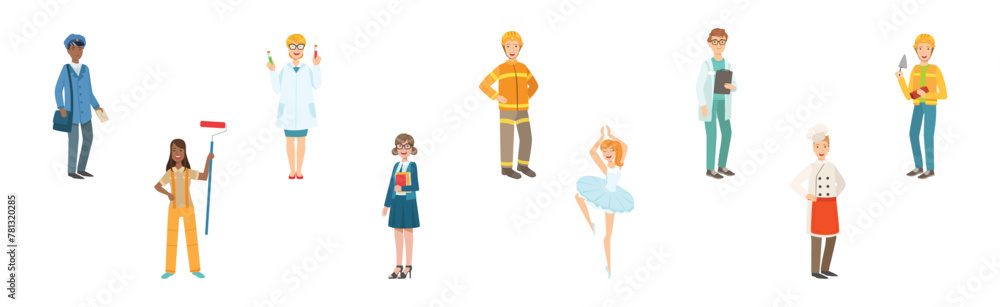 Young Man and Woman of Different Profession in Uniform Vector Set
