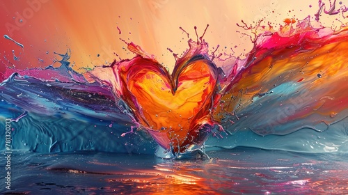 Vibrant Heart Shaped Splash of Pastel Paint Erupting with Emotive Energy and Creative Expression photo