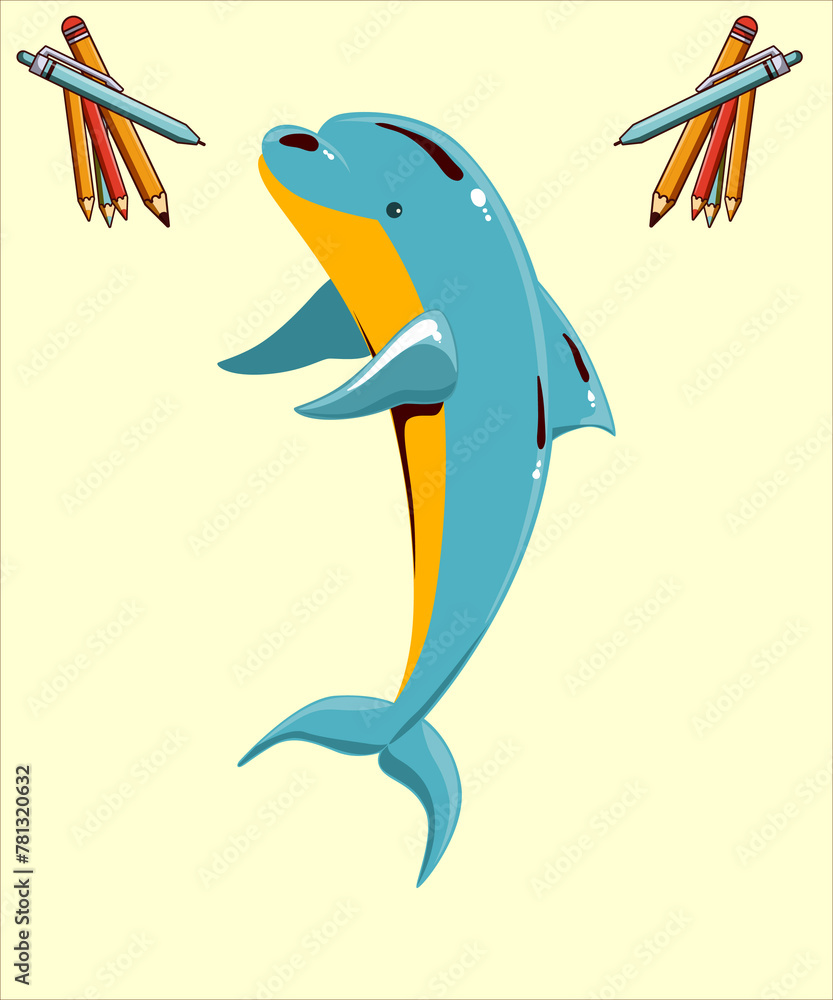 Obraz premium Cute Dolphin Fish Cartoon,