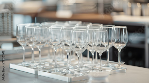 Empty glasses set in restaurant, for commercial use