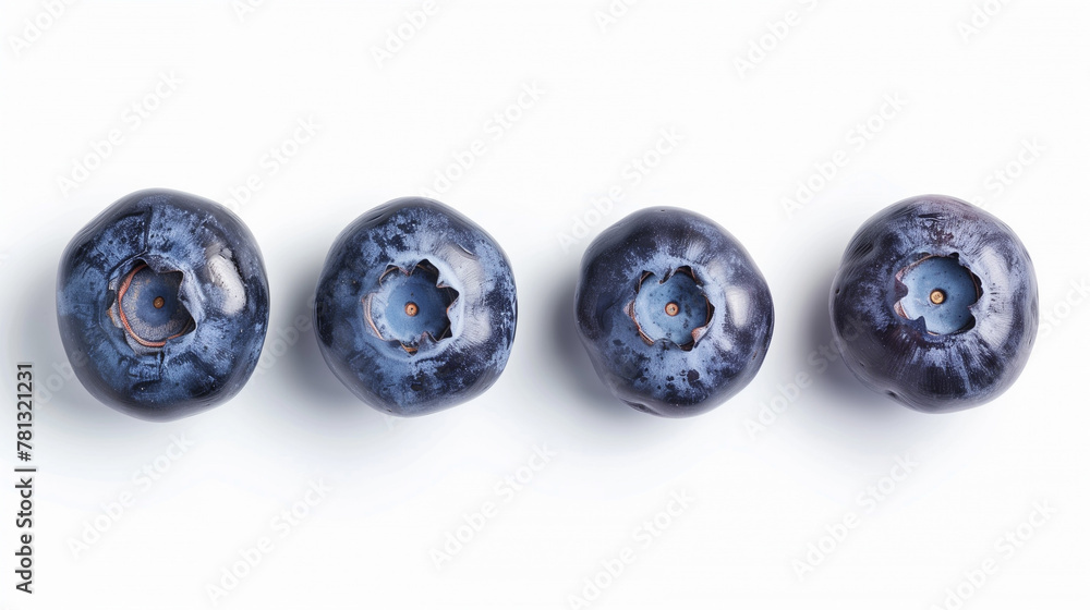 Set of fresh blueberries isolated on a white background, top view, presenting a lush display of plump, juicy blueberries that captivate with their deep blue hues and natural, dewy freshness. Set of fresh blueberries isolated on a white background, top view, presenting a lush display of plump, juicy blueberries that captivate with their deep blue hues and natural, dewy freshness.