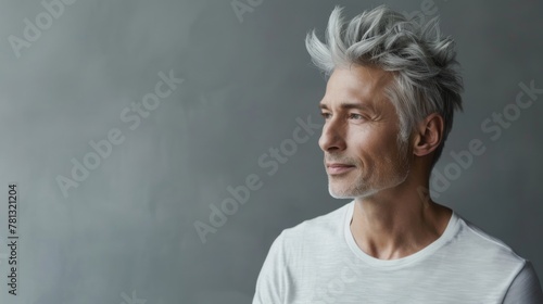 Confident Mature Man with Stylish Silver Hair Posing