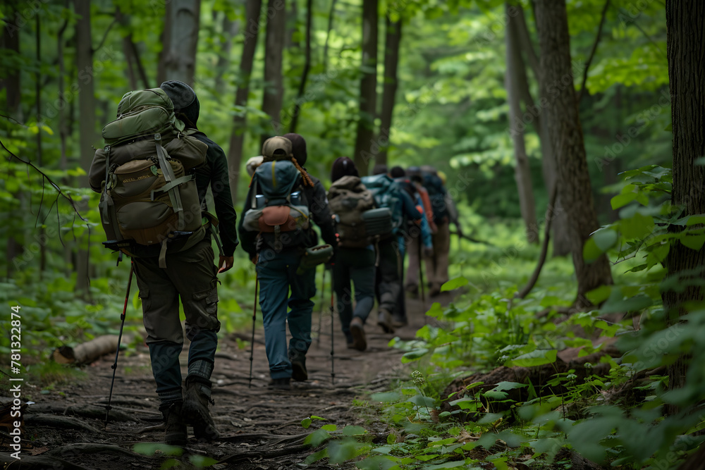 Exhilarating Adventure: A Group of Friends Embarking on a Hiking Trail in the Outdoors of New Jersey