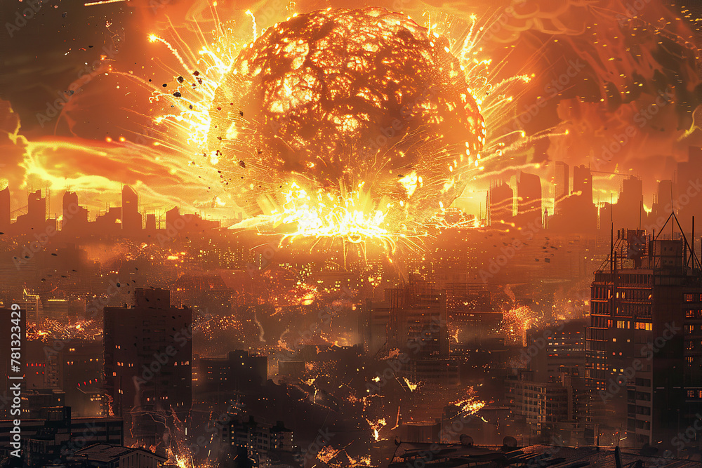 Fototapeta premium Generative ai on theme of scary nuclear explosion in outdoor, mushroom cloud of nuclear weapons