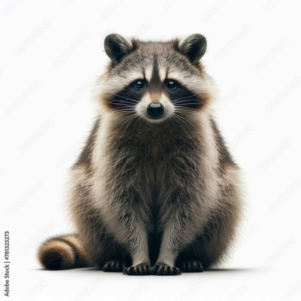 Image of isolated raccoon against pure white background, ideal for presentations
