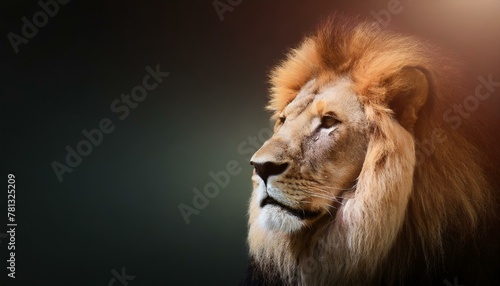 Close-up portrait of a Lion on black or dark background with gradient effect. 