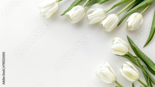 Beautiful composition spring flowers. Bouquet of white tulips flowers on white  background. Valentine's Day, Easter, Birthday, Mother's Day. Happy Women's Day,  #781325656
