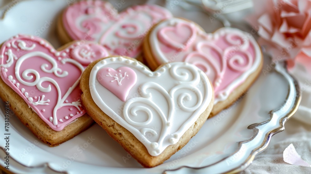 Four heart cookies plate rose Four heart cookies plate rose