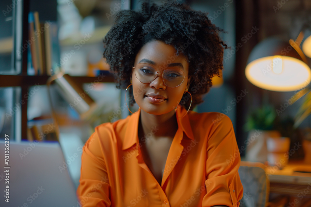 Close-Up of Professional Woman Working. A young woman works on laptop in a modern office setting. Close-Up of Professional Woman Working. A young woman works on laptop in a modern office setting.