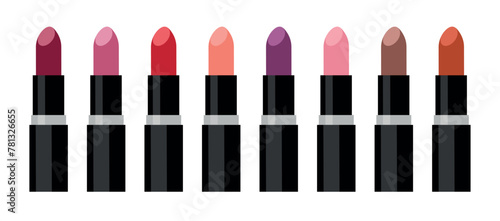 Set of lipstick tube isolated on white background. Makeup beauty. Fashion and cosmetic care. Vector stock © Jessica