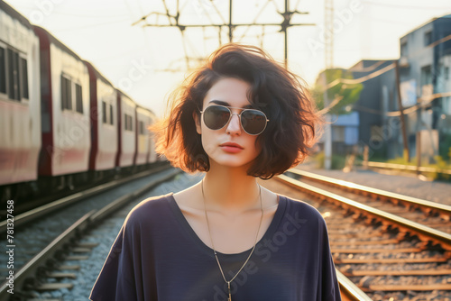 Young Woman Standing on Train Platform