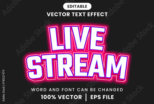 Live stream 3d text effect. Neon glow style. Vector design.