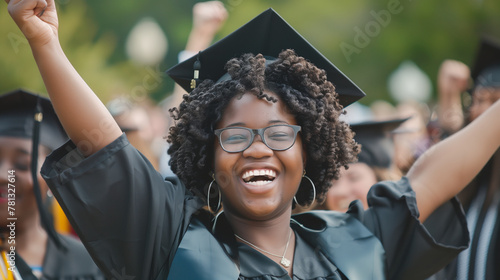 Exuberant graduate with fist raised in joy
