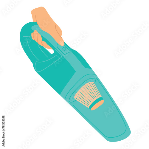 Hand car vacuum cleaner isolated on white background. Flat vector illustration of hand car vacuum cleaner, icon for web design, illustration for poster, icon, card, logo, label