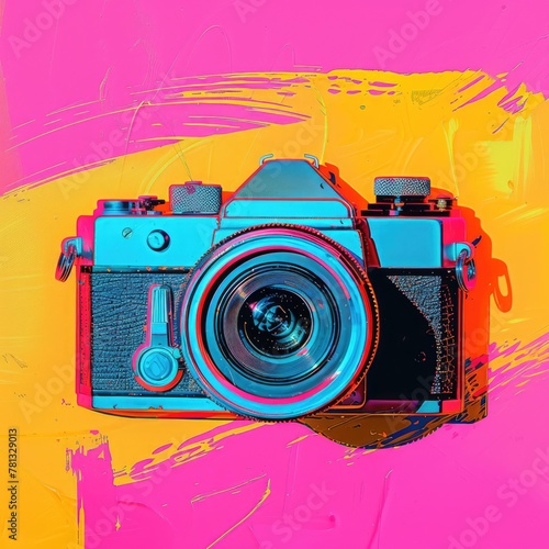 Realistic Illustration of camera icon in colorful cartoon style pop art. creative camera icon