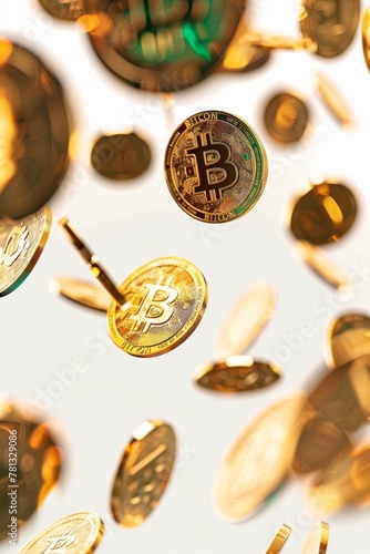 Flying bitcoins, cryptocurrecny of future. Concept of e-commerce, e-business and finance.  photo