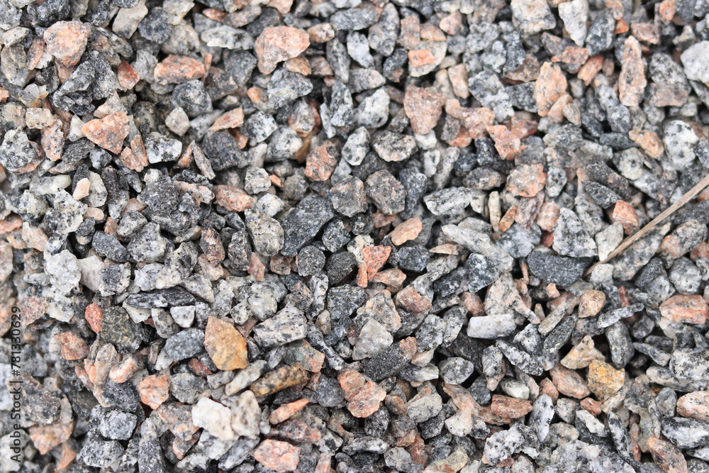 Crushed stone, close-up, top view. Fine granite crushed stone. Construction materials, background. Gravel Crushed stone, close-up, top view. Fine granite crushed stone. Construction materials, background. Gravel