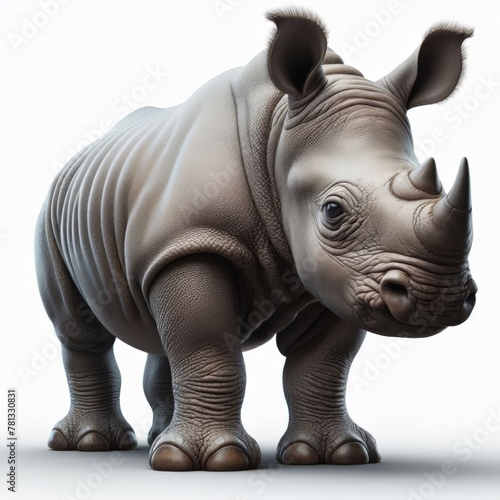 Image of isolated baby rhinoceros against pure white background  ideal for presentations 