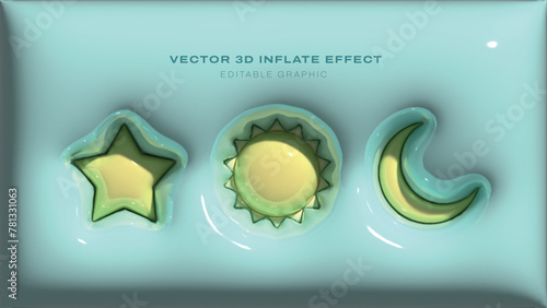 Sun Moon Star Vector 3d inflate plastic effect
