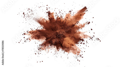 bright chocolate paint color powder festival explosion burst isolated white background.	 photo