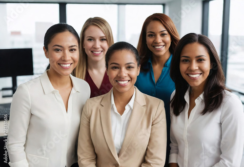 Group Photo of DEI Mixed Ethnic Woman in Professional Workplace Environment, Female Workforce Influence Making a Difference in Business and Economy