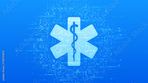Emergency medical services icon on blue medical background made with cross shape symbol. Emergency call. Online medical support. Medicine and healthcare application. Vector illustration.