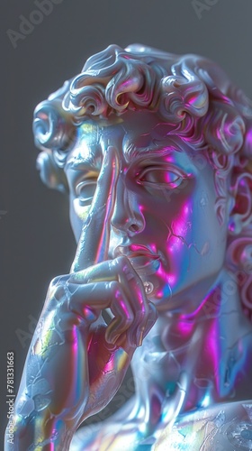 A vaporwave-inspired finger-pointing hand of a statue, blending retro aesthetics with modern digital artistry for a unique and captivating visual experience.
