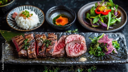 Exquisite Matsusaka Beef Grilled to Perfection Served with Fresh Seasonal Accompaniments in Idyllic Pastoral Setting