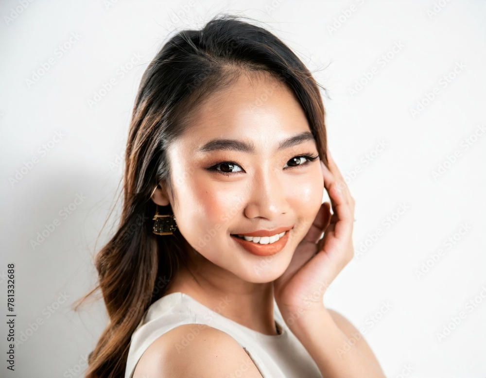 Portrait of beautiful asian woman with makeup on white background. Portrait of beautiful asian woman with makeup on white background.