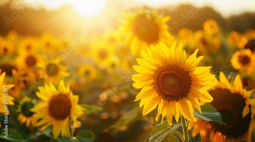 Sunflower in Field with Bright Sun