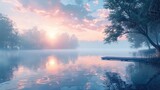 Tranquil Lakeside Sunrise Reflecting a Journey of Inner Peace and Serenity