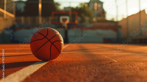 evening game vibes with basketball resting on sunlit urban court surface