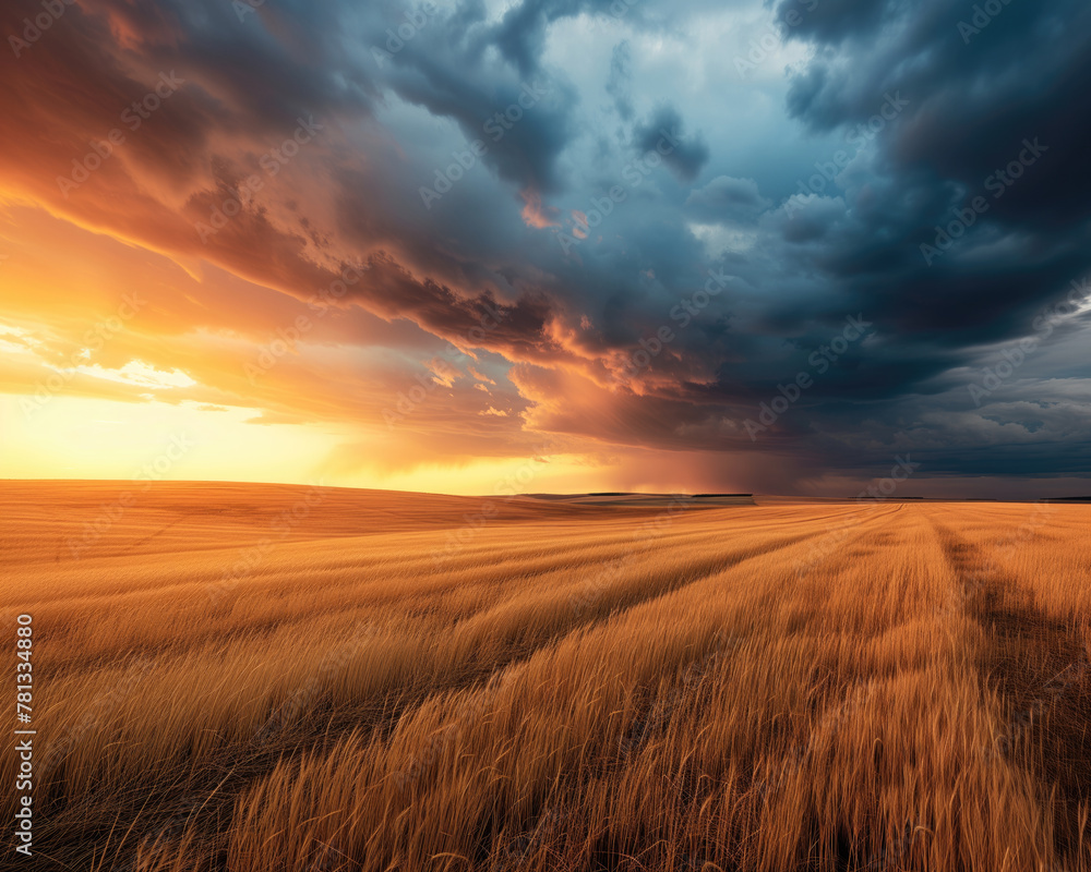 Wheat Field at Sunset U nder a Dramatic Thunderstorm Cloud Wheat Field at Sunset U nder a Dramatic Thunderstorm Cloud