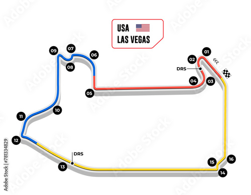 Las Vegas, USA grand prix race track. circuit for motorsport and autosport. Vector illustration.