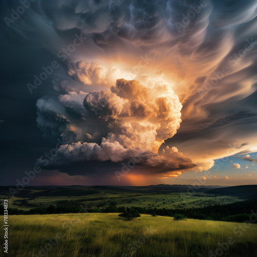 Dramatic Thunderstorm Cloud above a Rural Landscape