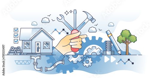 Handyman occupation with house maintenance or fix task outline hands concept, transparent background.Technical plumber, electrician or reconstruction work illustration.