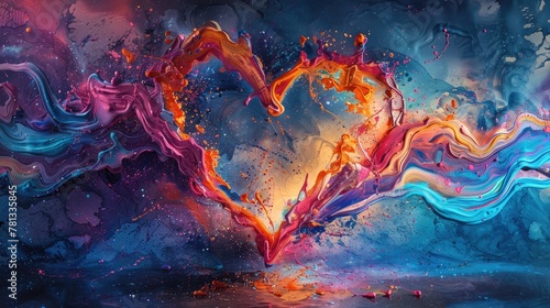 Vibrant Heart Shaped Splash of Pastel Paint Bursting with Emotional Energy and Expression