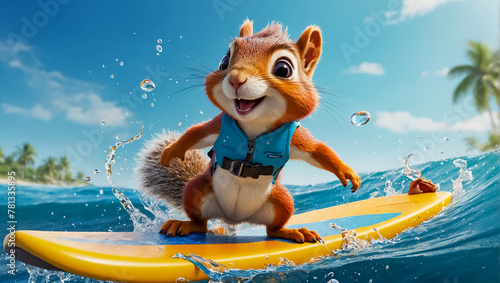 cute  positive  squirrel riding on a surfboard © tanya78