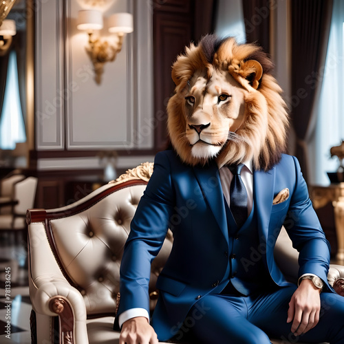 A lion in a business suit photo