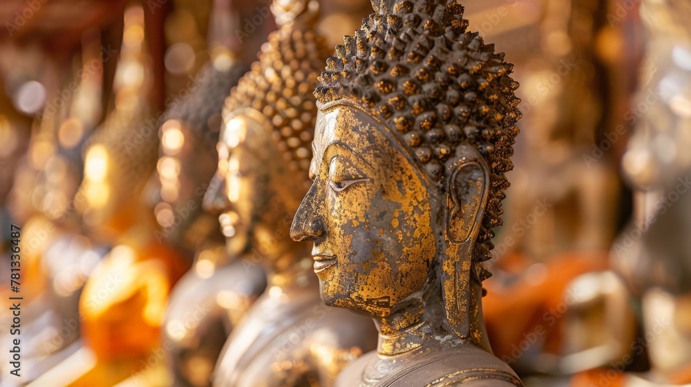 Fototapeta premium Row of Buddha statues on display
