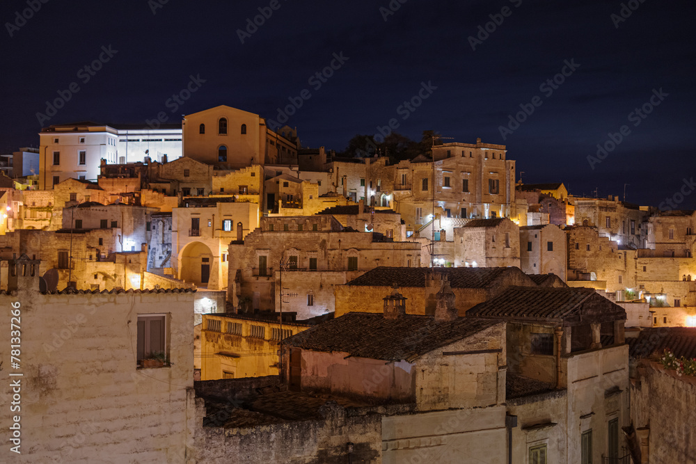 Matera Sassi cityscape by night, Basilicata, Italy