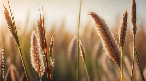 reed Blooming Flowers in Field leaves isolated on blurred abstract sunny background banner