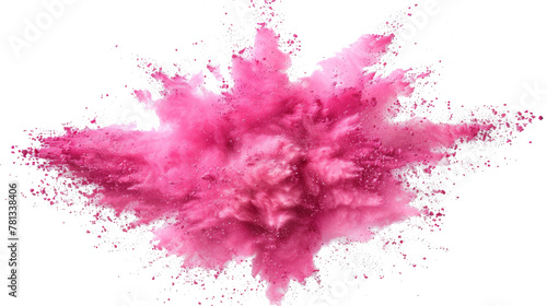 bright pink paint color powder festival explosion burst isolated white background. 