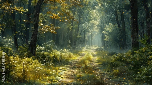Serene Forest Pathway Inviting Weary Traveler to Pause and Listen to Nature s Whispers © Sittichok